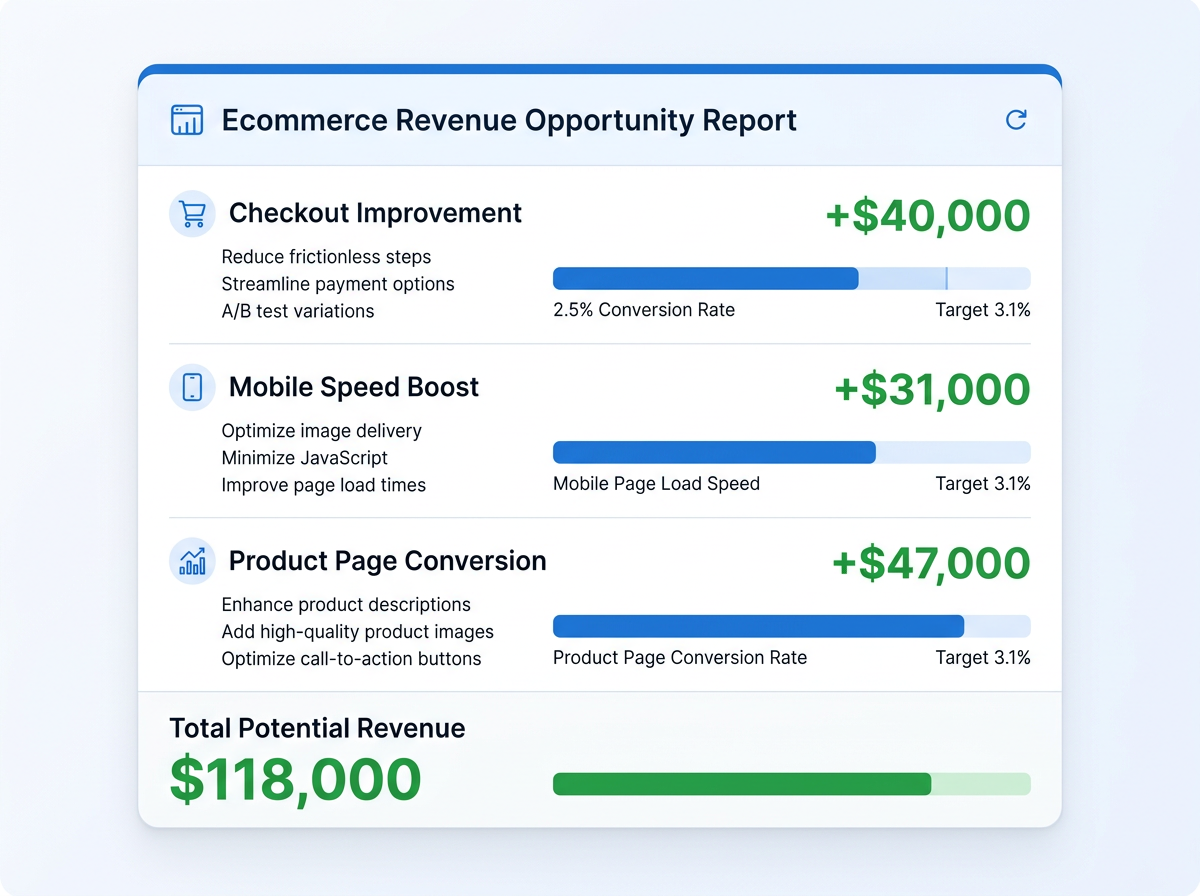 Revenue opportunity breakdown report mockup